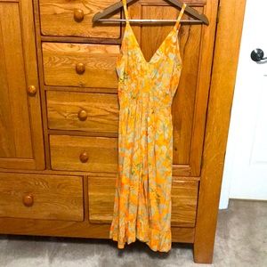 Summer dress, Orange, gray & a little green, adjustable straps w/elastic waist